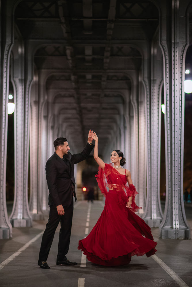 Couple dancing in Paris for engagement pictures