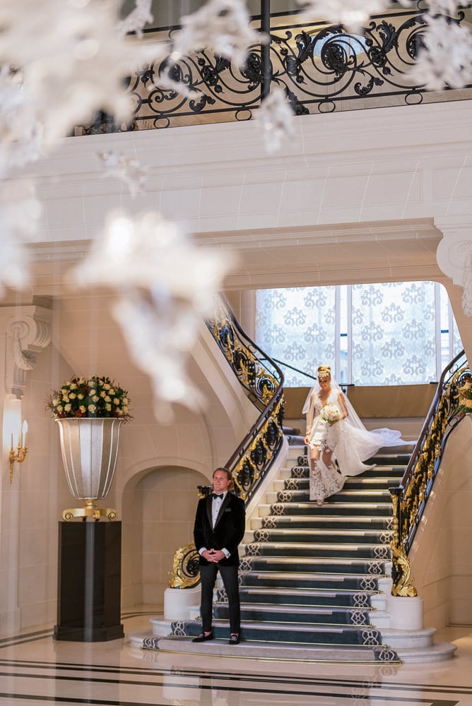 Elope to Paris - The Peninsula Paris wedding venue beautiful staircase