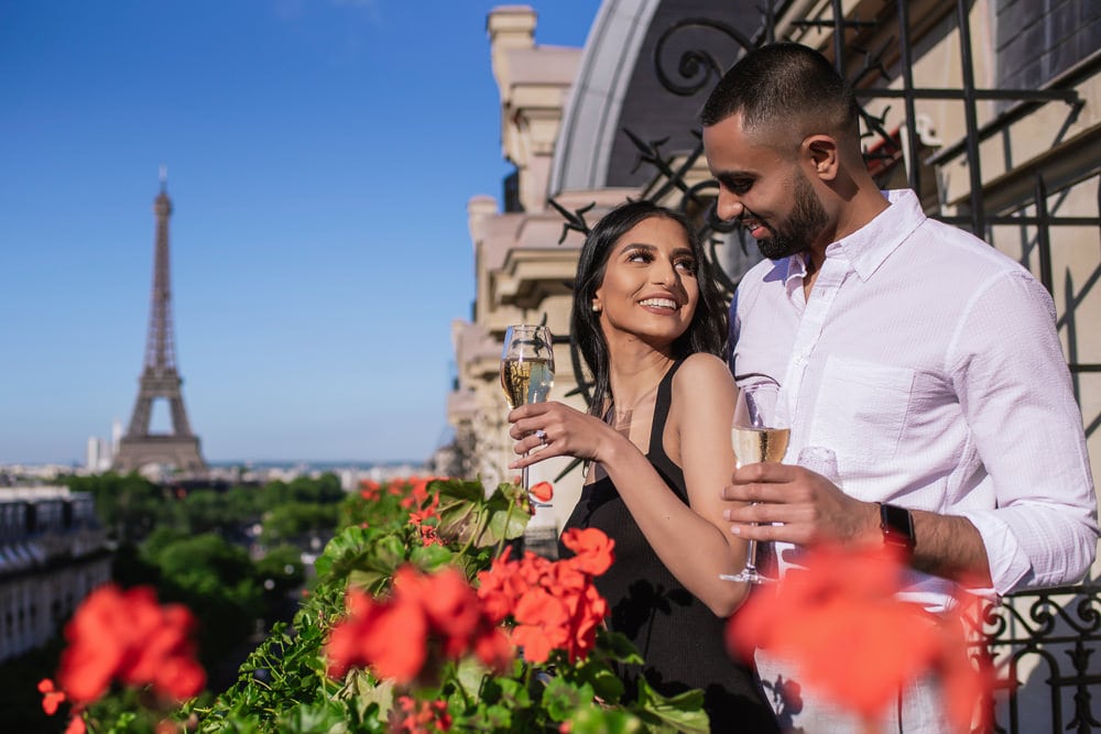 Engagement in Paris with Champagne at the Plaza Athenee Paris
