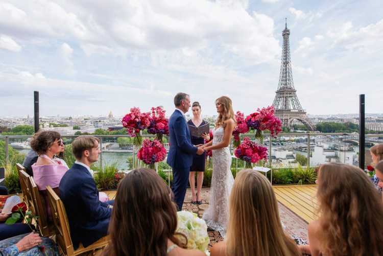 Intimate ceremony on a terrace overlooking the Eiffel Tower