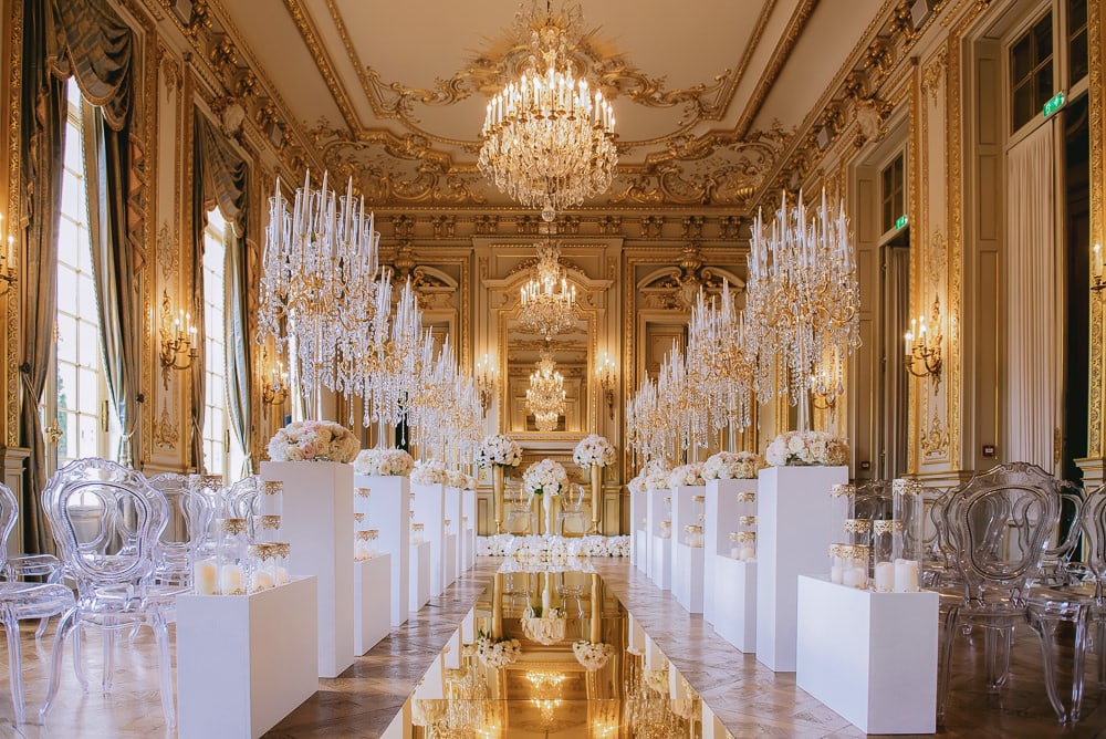 Luxury wedding ceremony setup by Estelle Monot events at the Shangri La Paris
