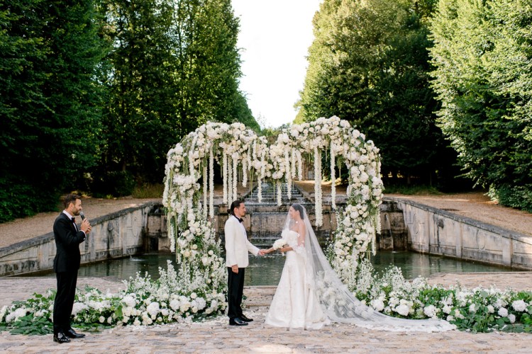 Outdoors wedding ceremony in a French Chateau