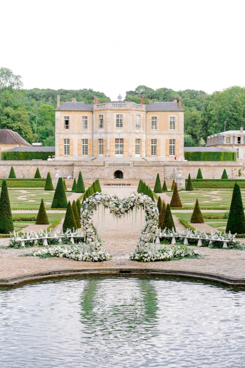 Outdoors wedding reception at a French chateau wedding