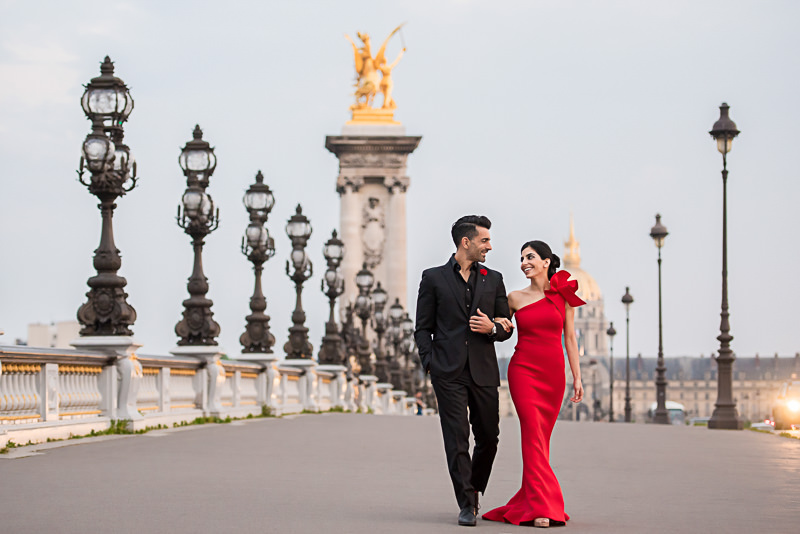 Engagement photos on the Alexander 3 bridge in Paris