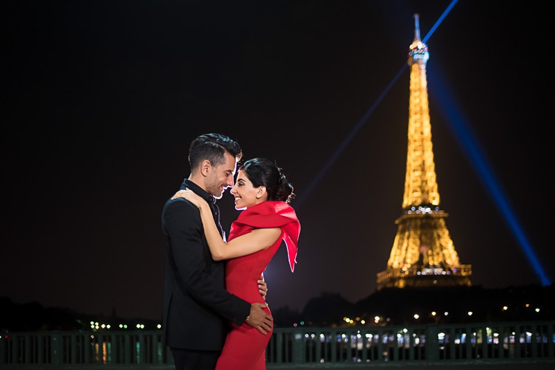 Night engagement photos in Paris at the Eiffel Tower