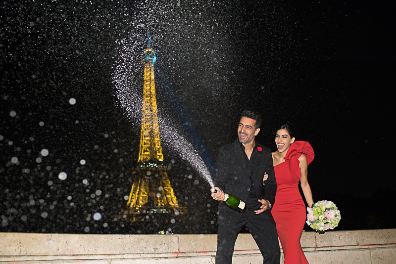 Champagne shower celebrating engagement in Paris