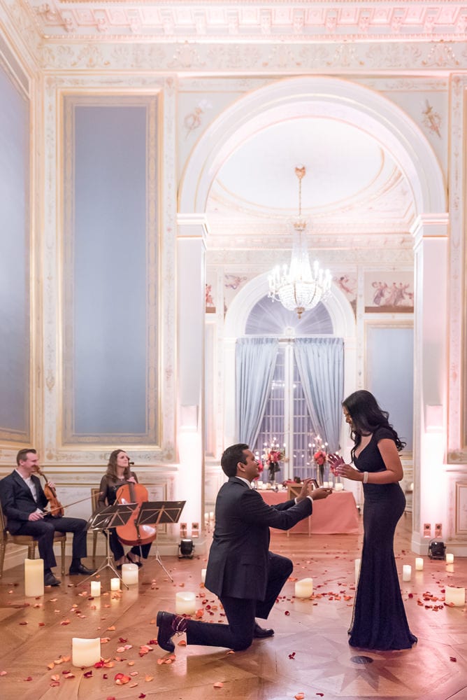 paris proposal in an intimate setting with musicians - she said yes