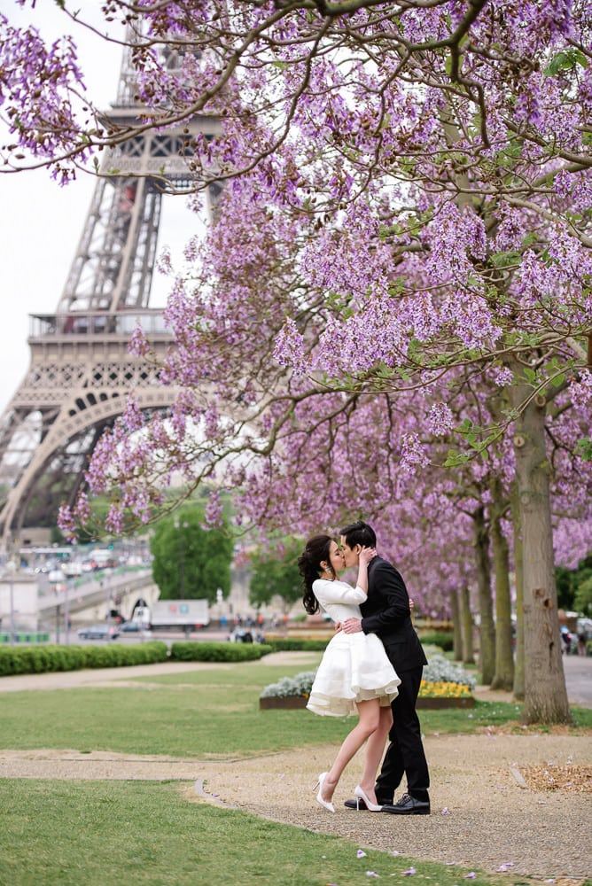 pre-wedding pictures beautiful white designer dress in paris