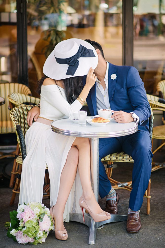 proposal in paris - celebrating with a parisian breakfast including croissants and cappuccino