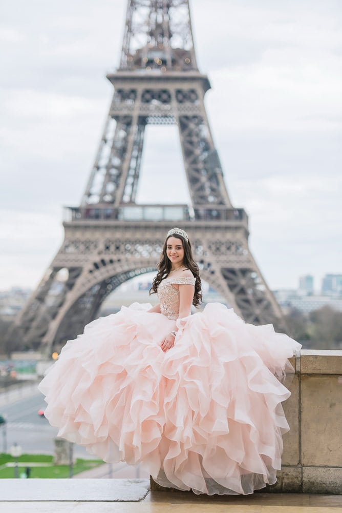 quinceanera dresses in paris, france by the eiffel tower