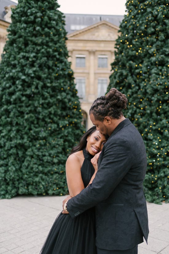 Romantic and cute couple photo shoot in Place Vendome with a beautiful couple from Virginia, US