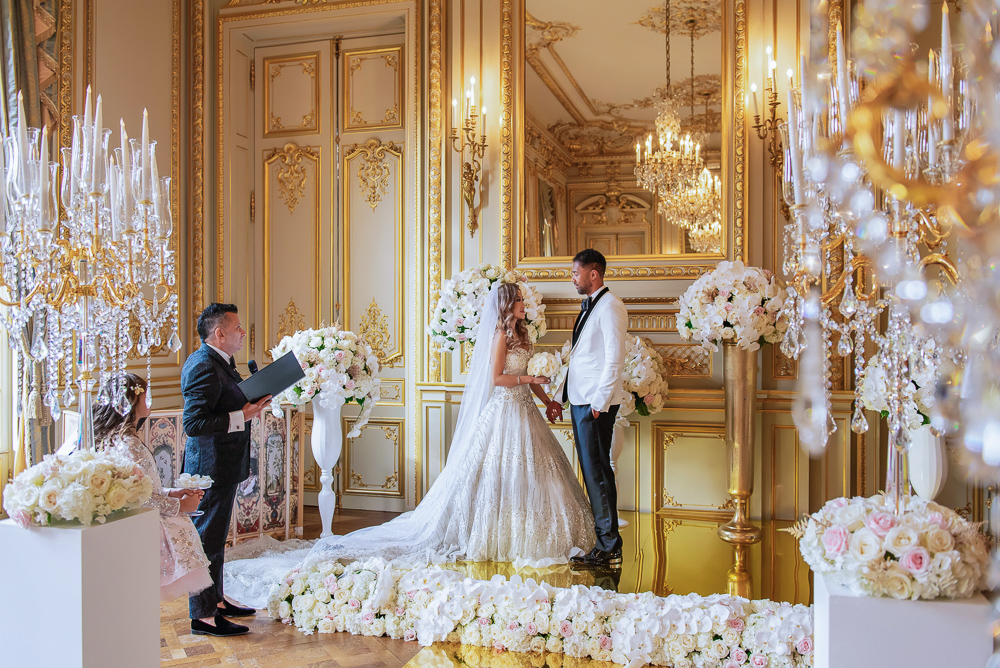 Symbolic wedding ceremony in Paris conducted by a celebrant or officiant