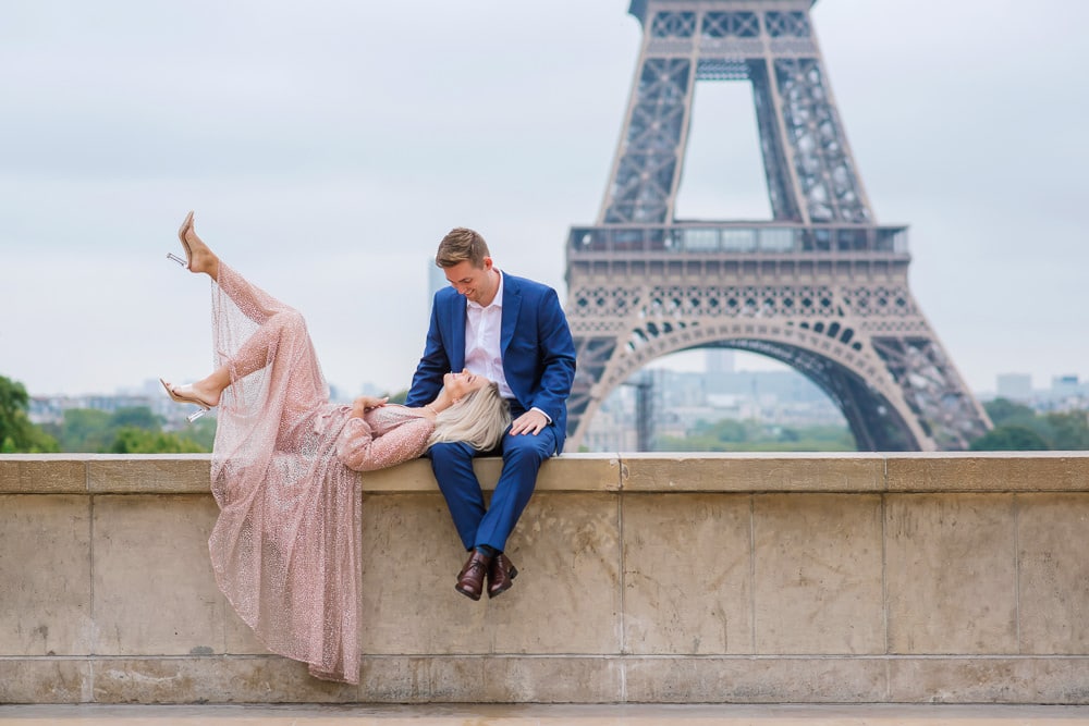 Trocadero ledge - best spot for Eiffel tower engagement photos